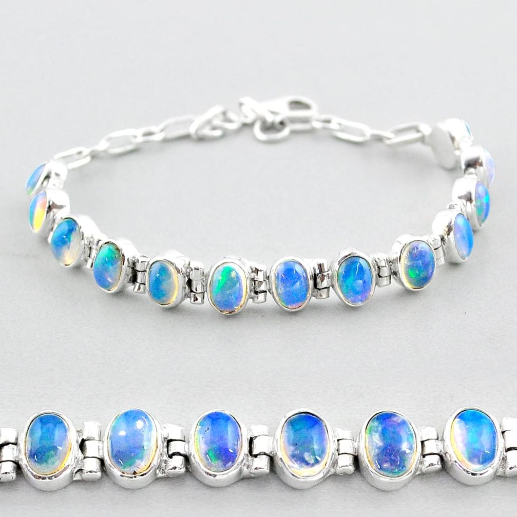 18.72cts tennis natural multicolor ethiopian opal 925 silver bracelet t48689