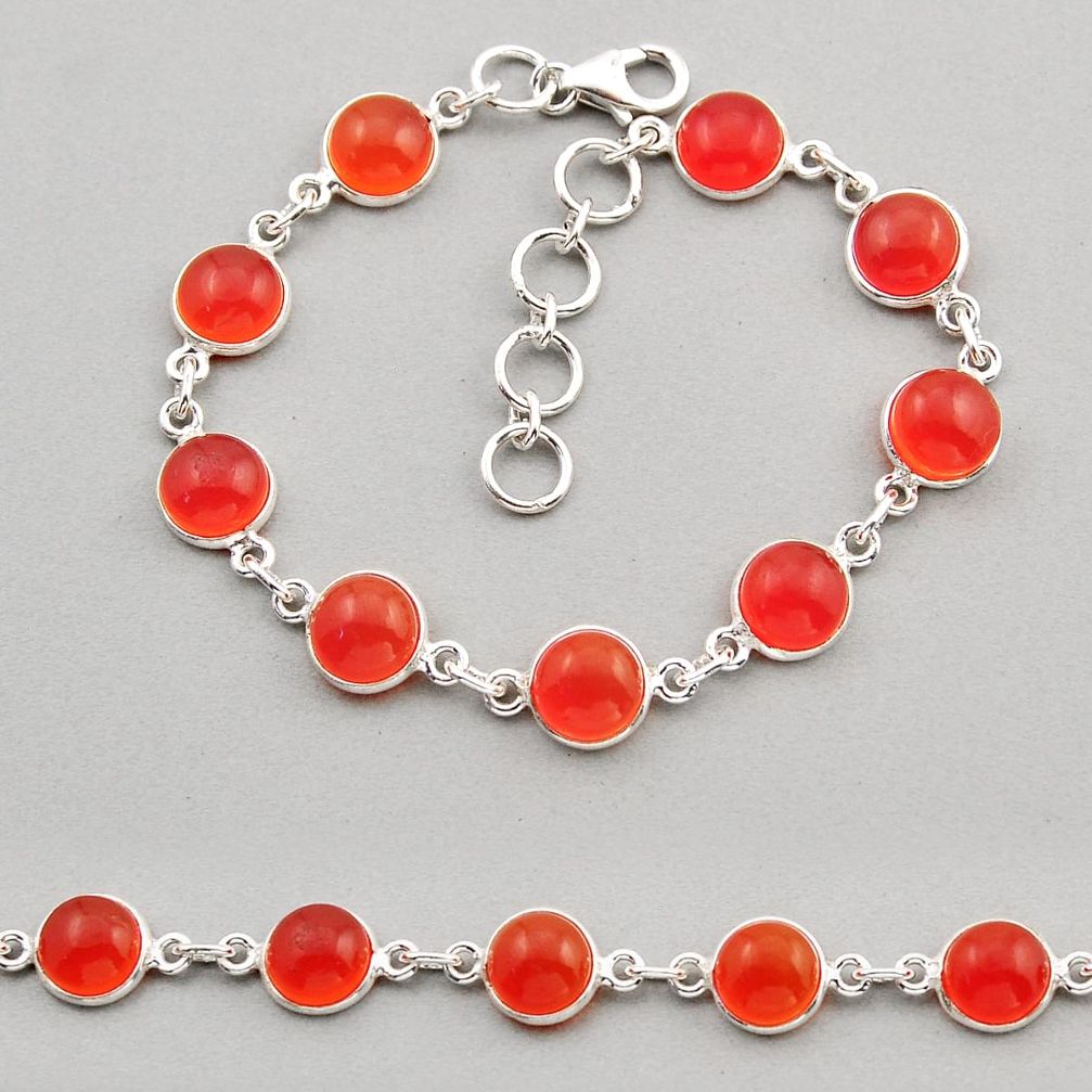 25.96cts tennis natural orange cornelian (carnelian) 925 silver bracelet n3624