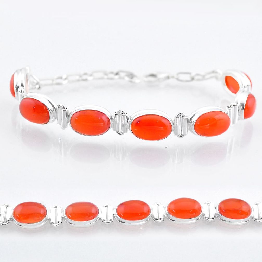 32.05cts tennis natural orange cornelian (carnelian) 925 silver bracelet t47493