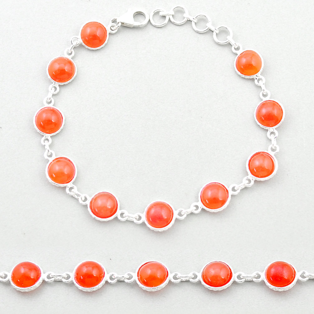 21.25cts tennis natural orange cornelian (carnelian) 925 silver link gemstone bracelet u48922