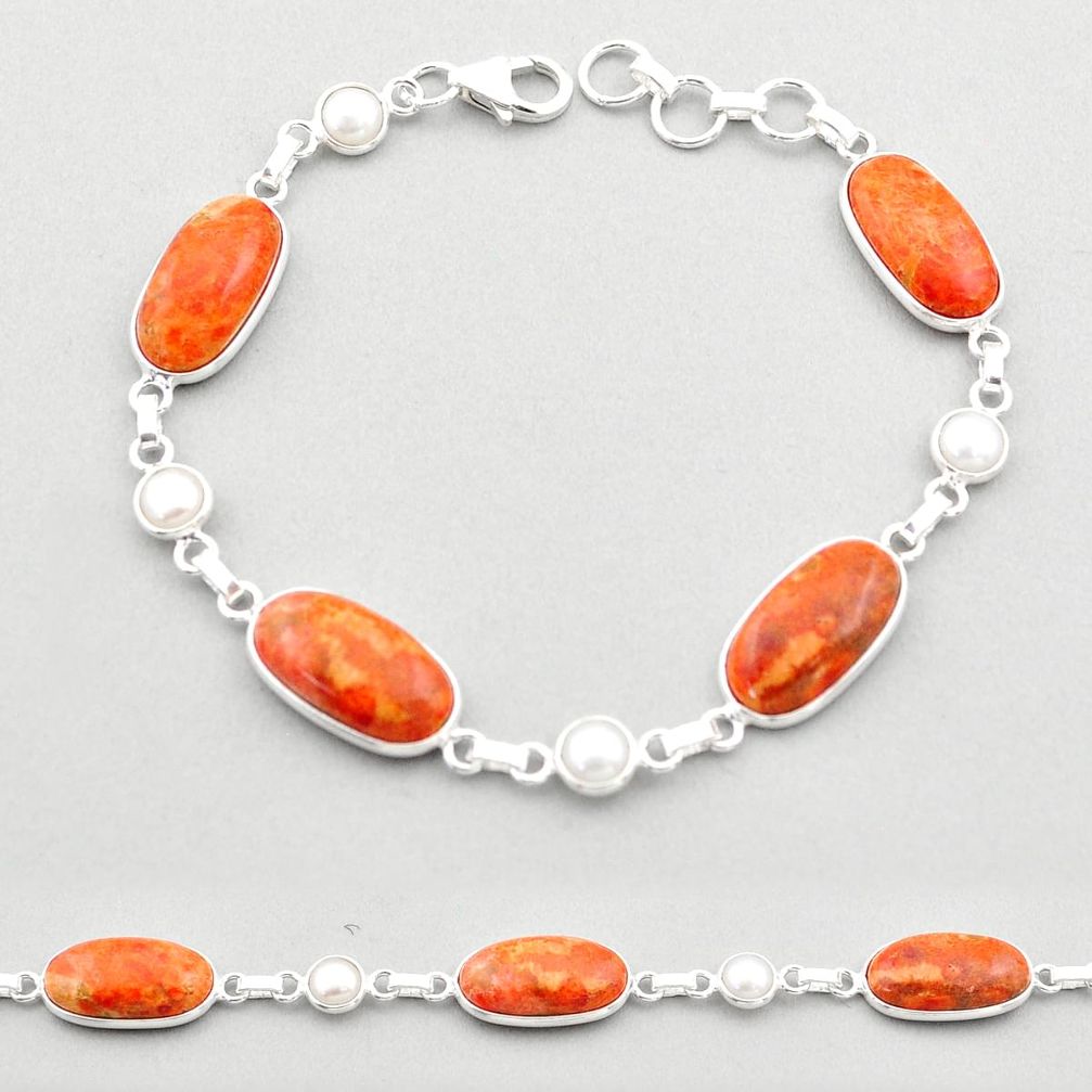 natural orange mojave turquoise pearl 925 silver bracelet t70822