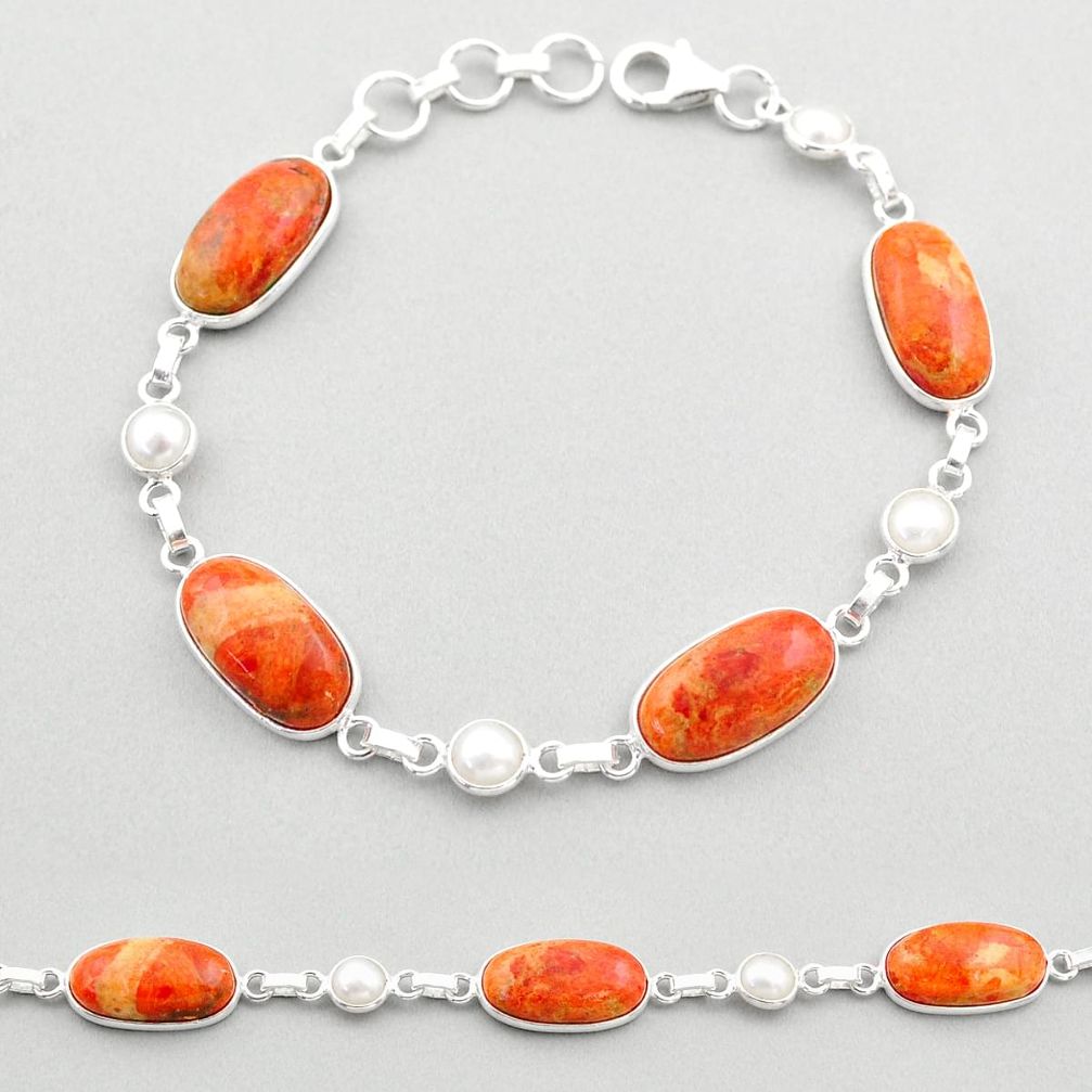 23.77cts tennis natural orange mojave turquoise pearl 925 silver bracelet t70830