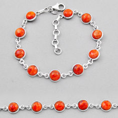 18.57cts tennis natural orange mojave turquoise round 925 silver bracelet n28235