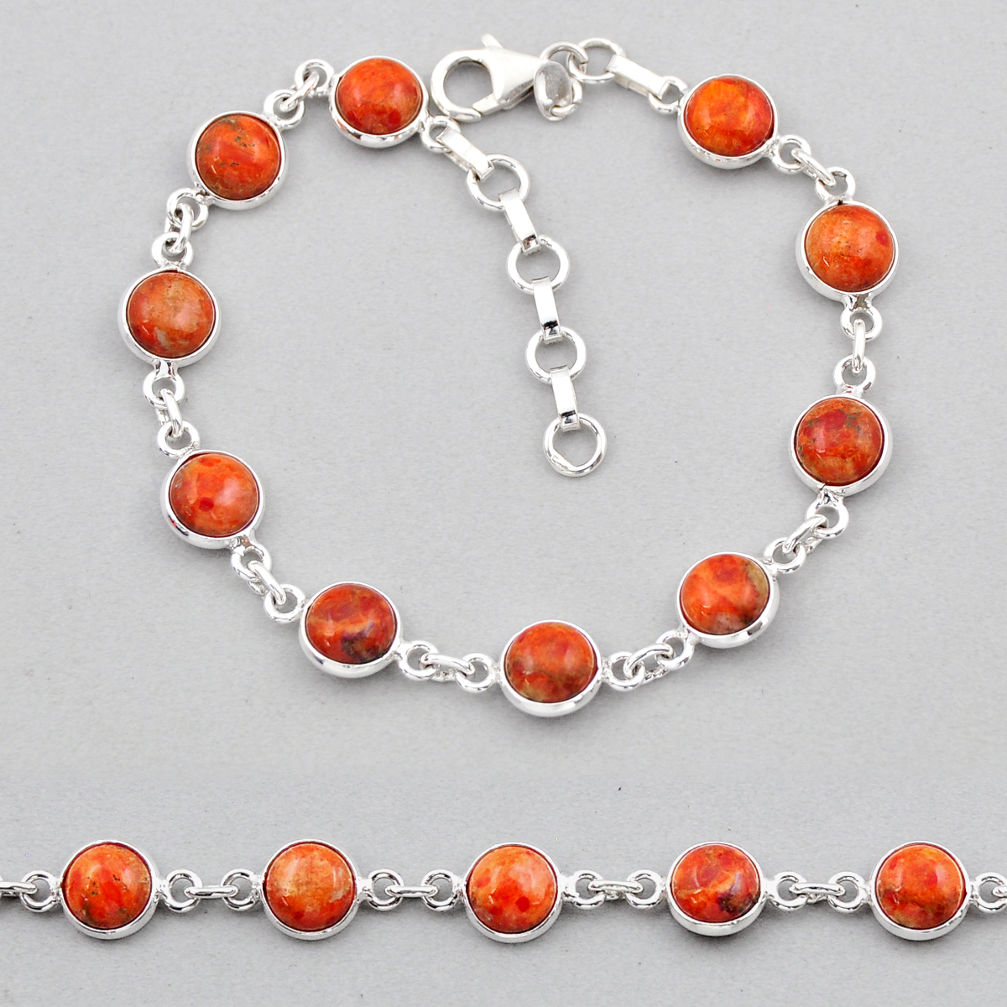 18.68cts tennis natural orange mojave turquoise round 925 silver bracelet y38492