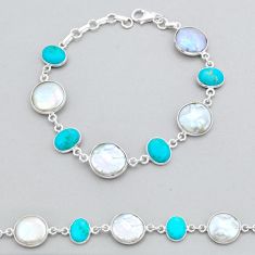 28.73cts tennis natural pearl arizona mohave turquoise silver bracelet y14567