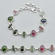 22.54cts tennis natural pink green tourmaline 925 silver bracelet jewelry y17039