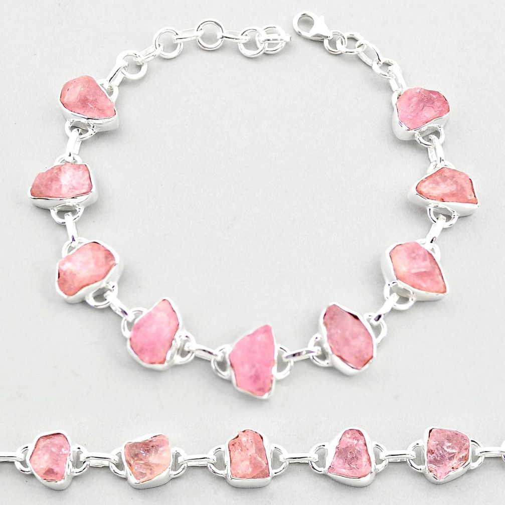 37.90cts tennis natural pink morganite rough 925 sterling silver bracelet t69988