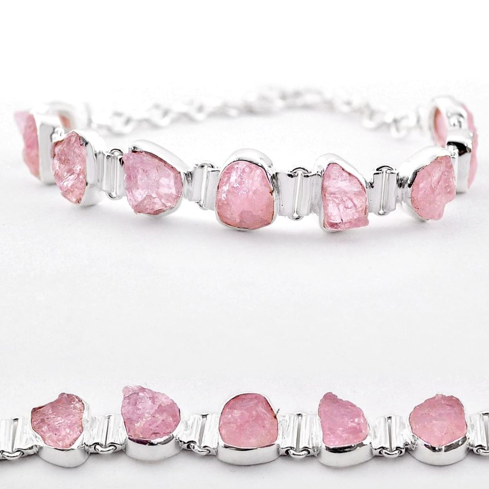 40.54cts tennis natural pink morganite rough 925 sterling silver bracelet t83660