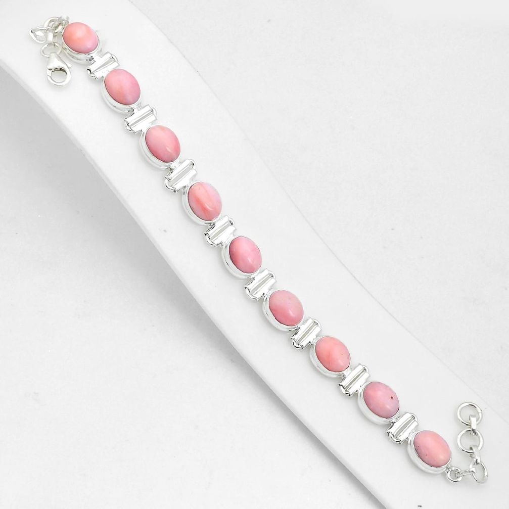42.15cts tennis natural pink opal 925 sterling silver bracelet jewelry d50288