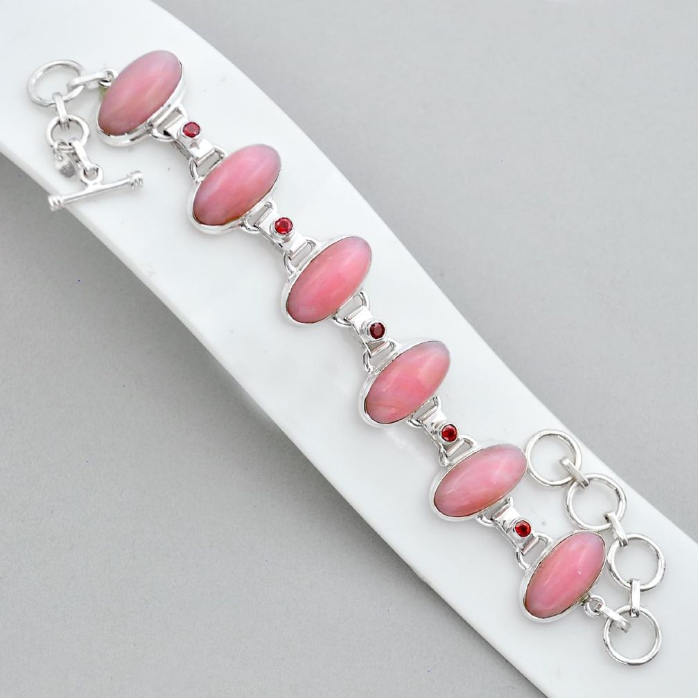 43.25cts tennis natural pink opal red garnet 925 sterling silver bracelet y14524