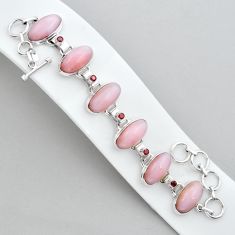 43.58cts tennis natural pink opal red garnet 925 sterling silver bracelet y14525