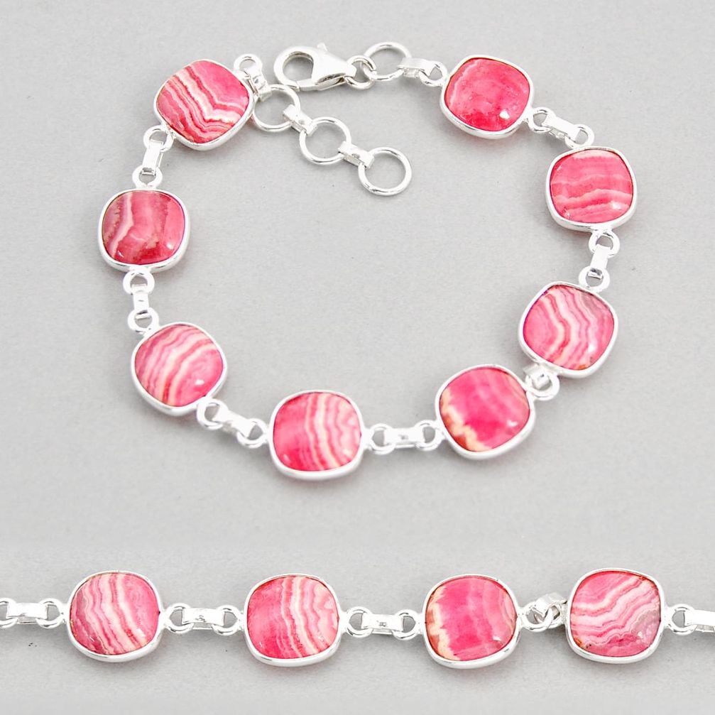 36.46cts tennis natural pink rhodochrosite inca rose 925 silver bracelet y76984