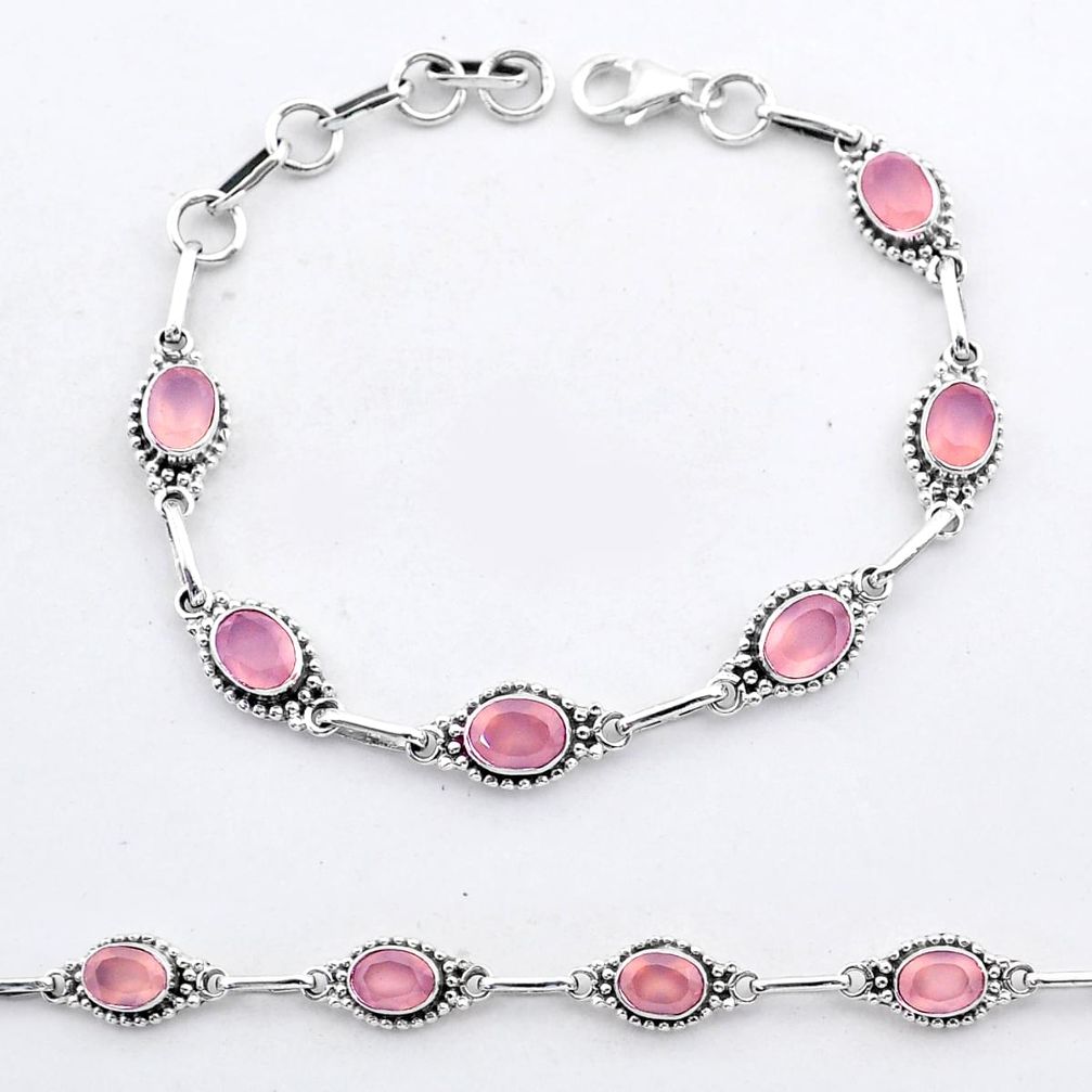 9.58cts tennis natural pink rose quartz 925 sterling silver bracelet t37645