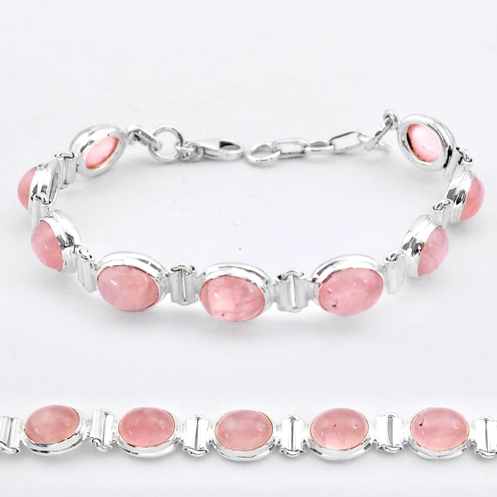 40.34cts tennis natural pink rose quartz 925 sterling silver bracelet t37650