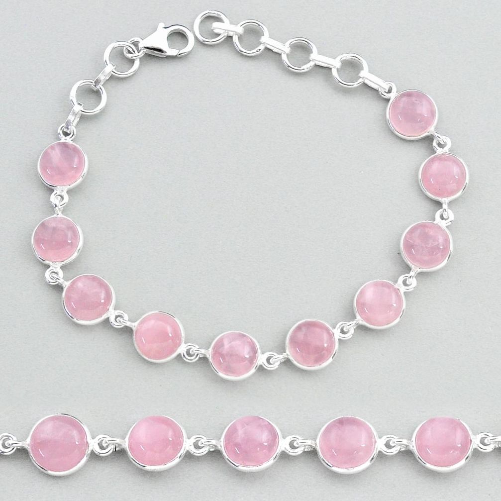 27.69cts tennis natural pink rose quartz 925 sterling silver bracelet t48704