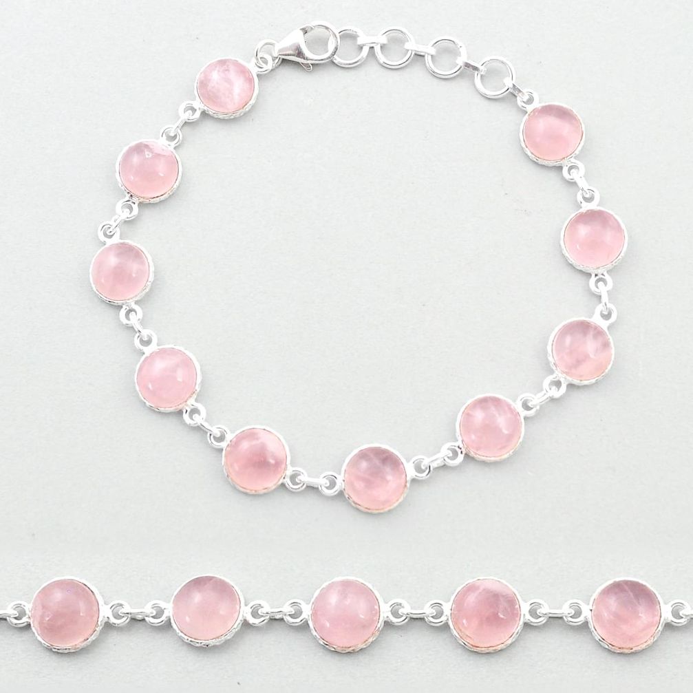 28.03cts tennis natural pink rose quartz 925 sterling silver link gemstone bracelet u48868