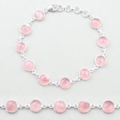 26.85cts tennis natural pink rose quartz 925 sterling silver bracelet u48874