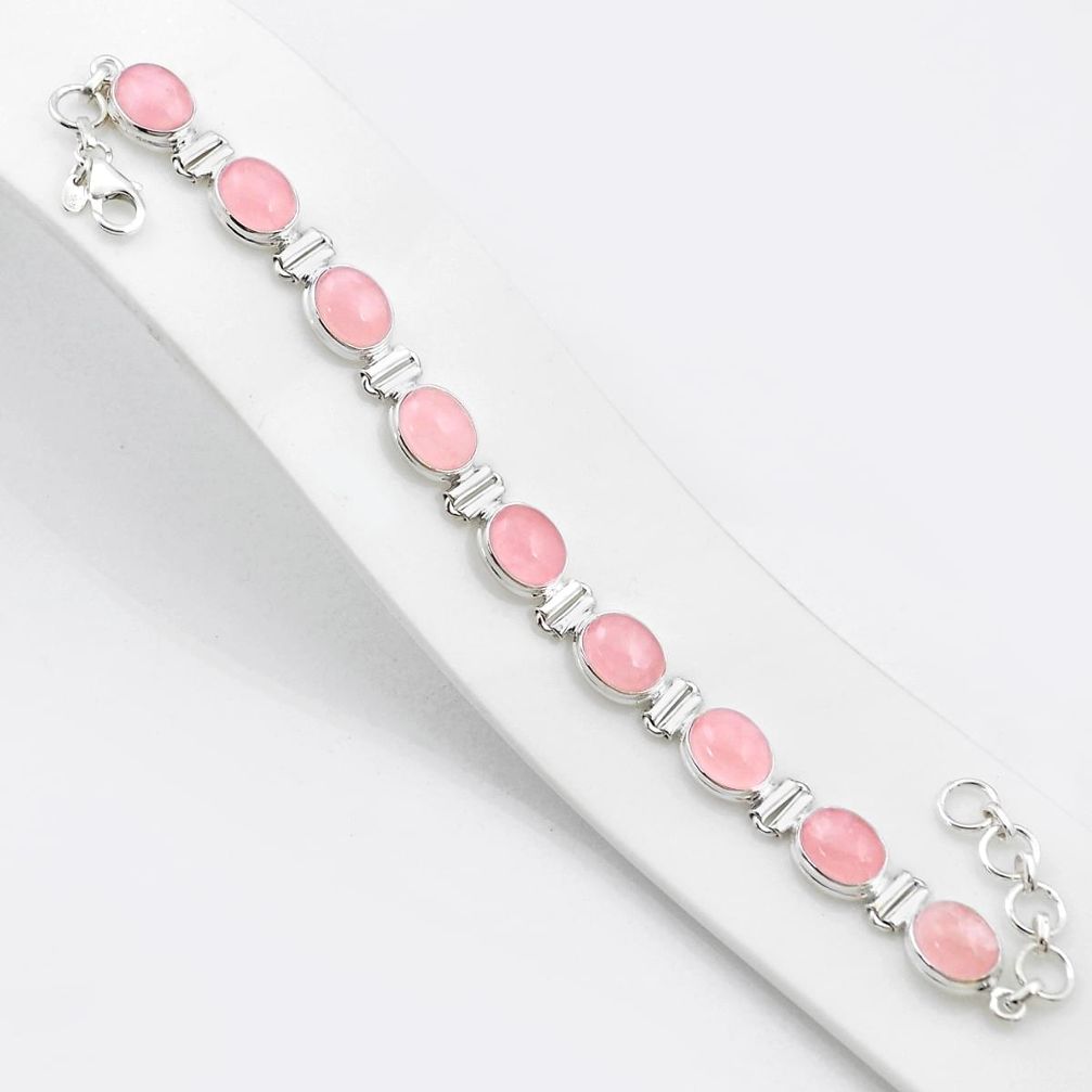 36.16cts tennis natural pink rose quartz oval sterling silver bracelet u48146