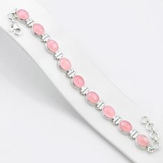36.16cts tennis natural pink rose quartz oval sterling silver bracelet u48146
