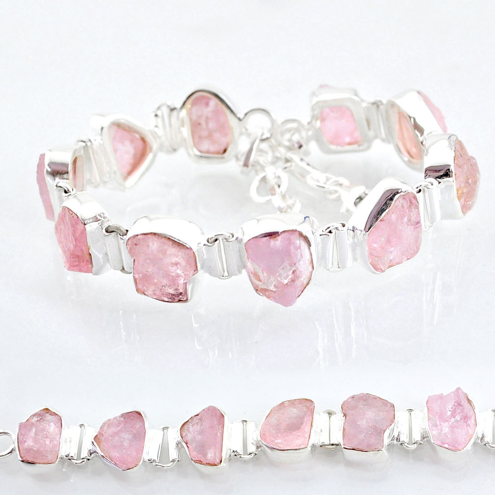 42.86cts tennis natural pink rose quartz raw 925 silver bracelet t6675