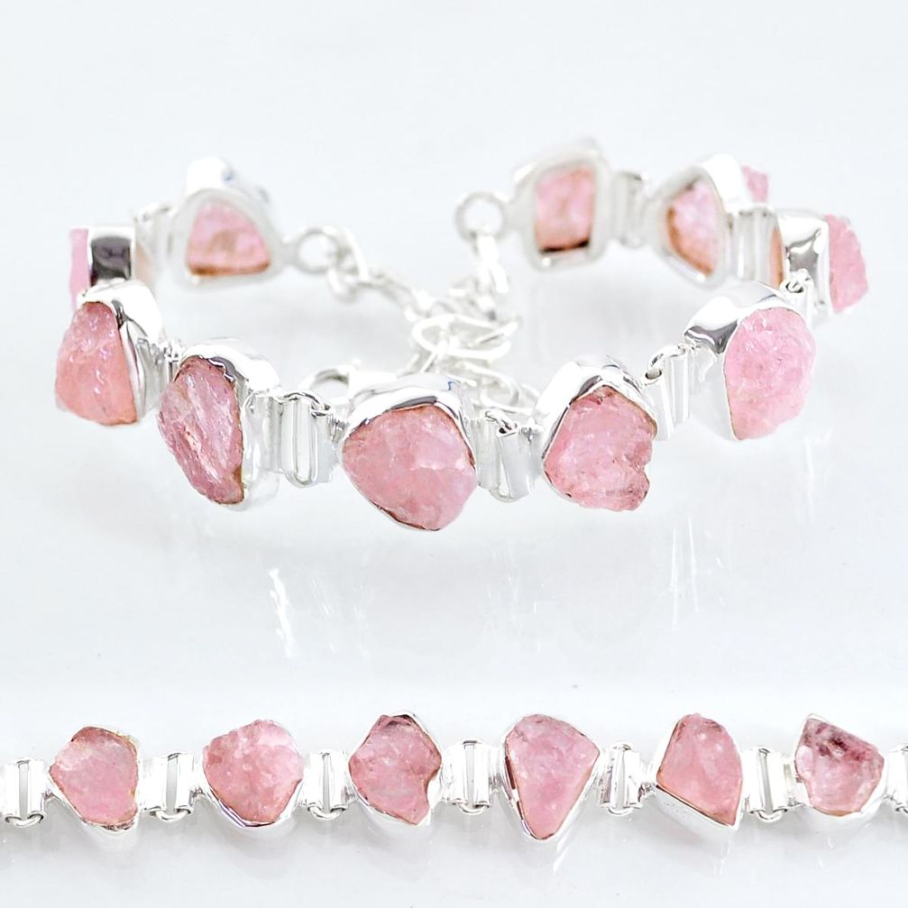 44.51cts tennis natural pink rose quartz raw 925 silver bracelet t6678