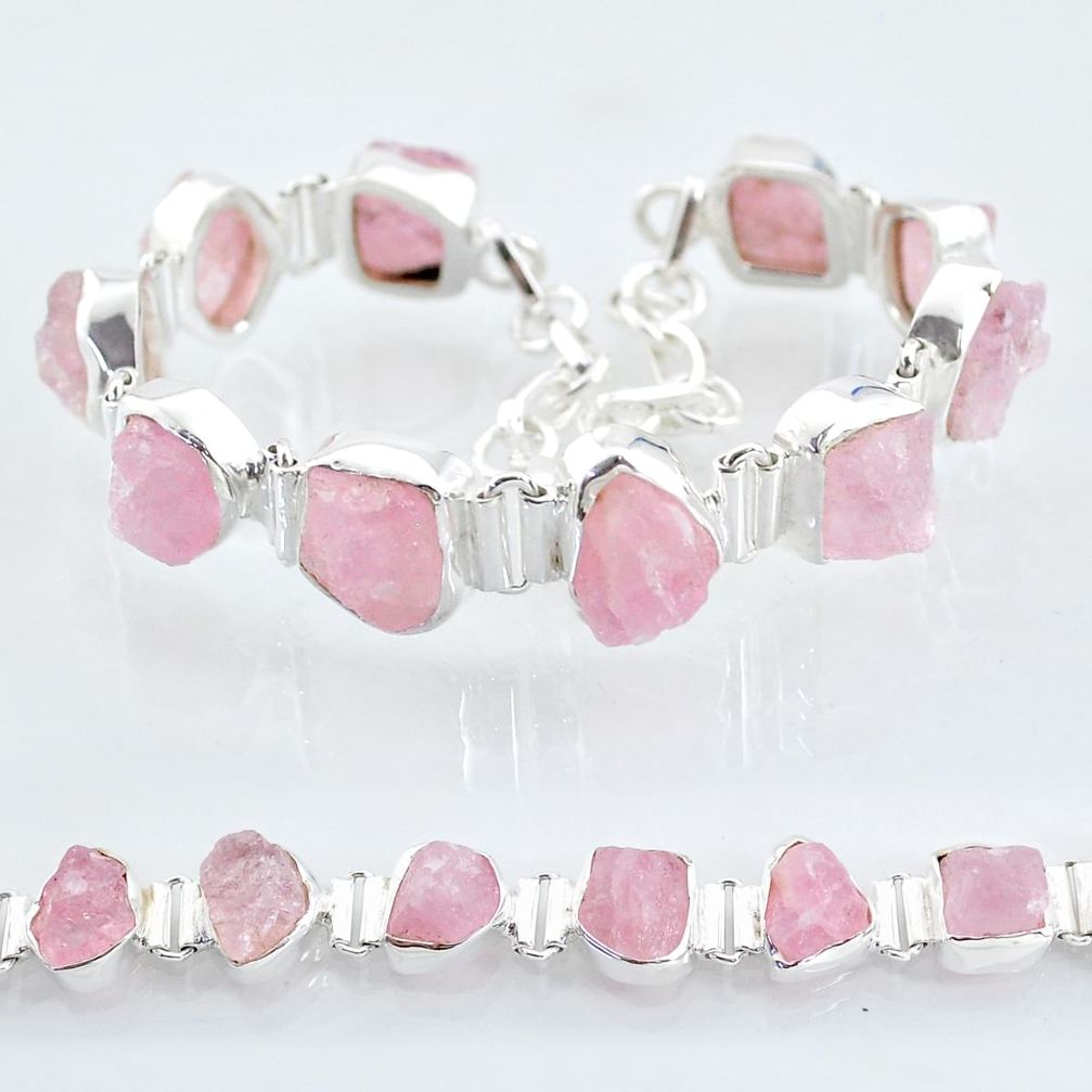 43.63cts tennis natural pink rose quartz raw 925 silver bracelet t6680