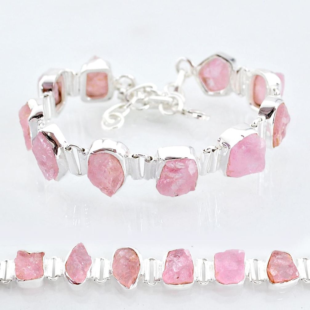 42.37cts tennis natural pink rose quartz raw fancy 925 silver bracelet t6677