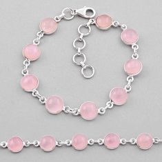 23.69cts tennis natural pink rose quartz round sterling silver bracelet n38983