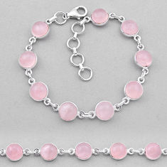 24.72cts tennis natural pink rose quartz round sterling silver bracelet n41289