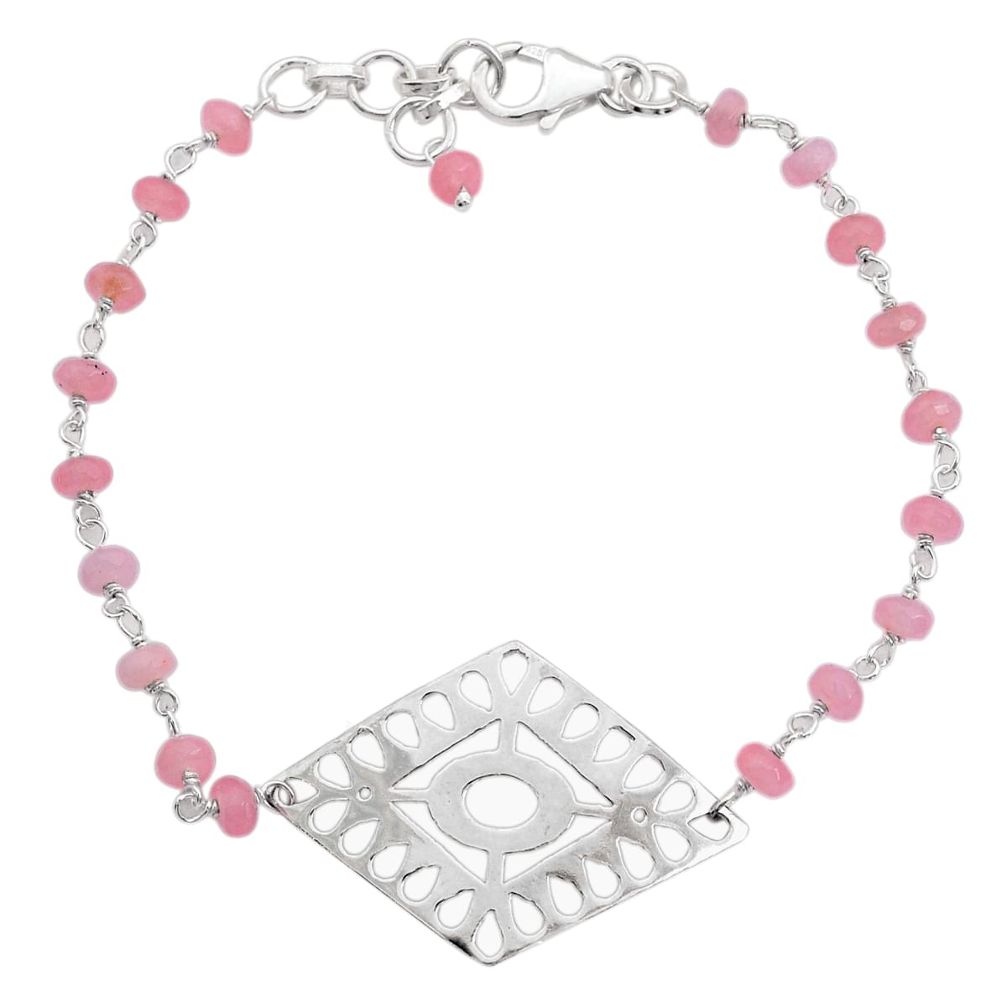 8.26cts tennis natural pink rose quartz sterling silver beads bracelet u65230