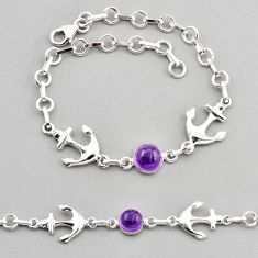 3.28cts tennis natural purple amethyst 925 silver anchor charm bracelet y57865