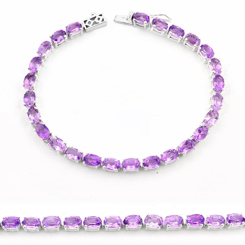 24.74cts tennis natural purple amethyst 925 sterling silver bracelet u50033