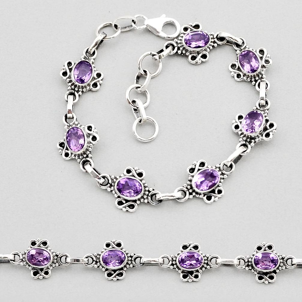 10.07cts tennis natural purple amethyst 925 sterling silver bracelet y61682