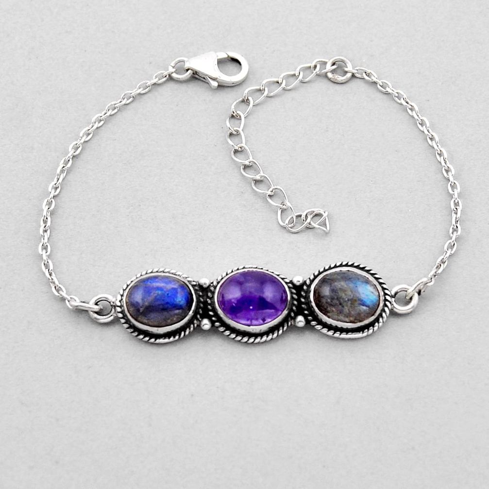 12.04cts tennis natural purple amethyst labradorite 925 silver bracelet n49136