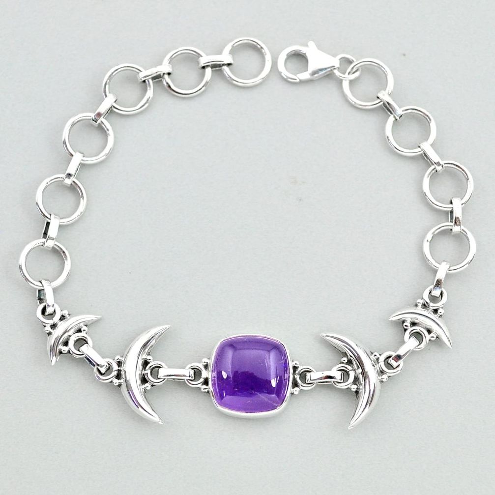 6.66cts tennis natural purple amethyst octagan 925 silver moon bracelet t38833