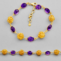24.24cts tennis natural purple amethyst oval 925 silver gold bracelet n26453