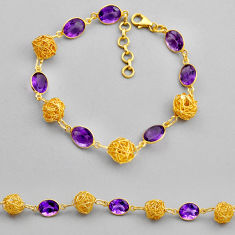 23.85cts tennis natural purple amethyst oval 925 silver gold bracelet n26455