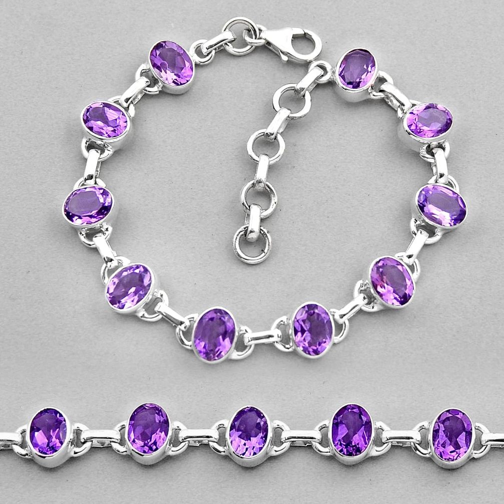19.62cts tennis natural purple amethyst oval 925 sterling silver bracelet n14596