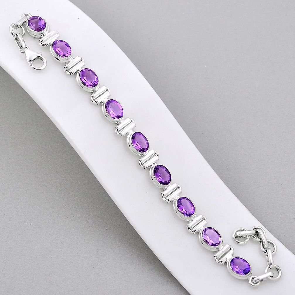 19.32cts tennis natural purple amethyst oval 925 sterling silver bracelet n34316