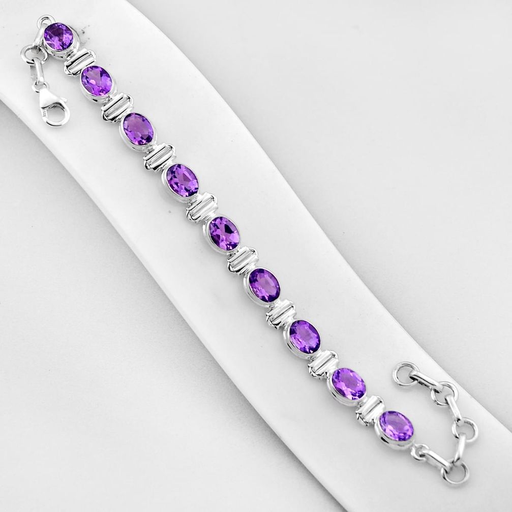 19.96cts tennis natural purple amethyst oval 925 sterling silver bracelet n37918
