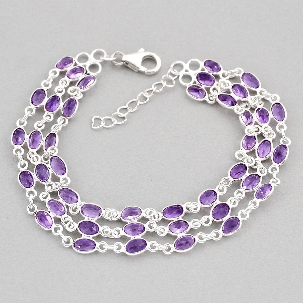 22.59cts tennis natural purple amethyst oval 925 sterling silver bracelet y63514