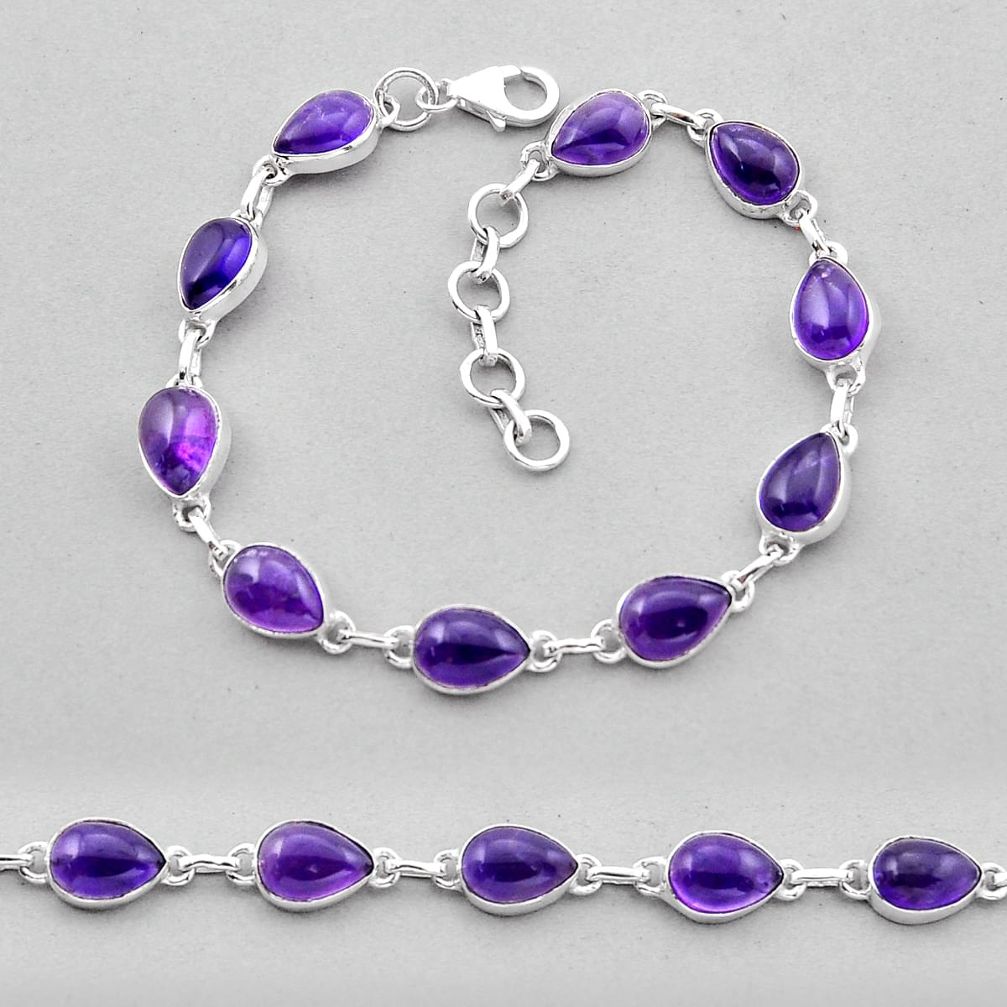 24.27cts tennis natural purple amethyst pear 925 sterling silver bracelet n51861