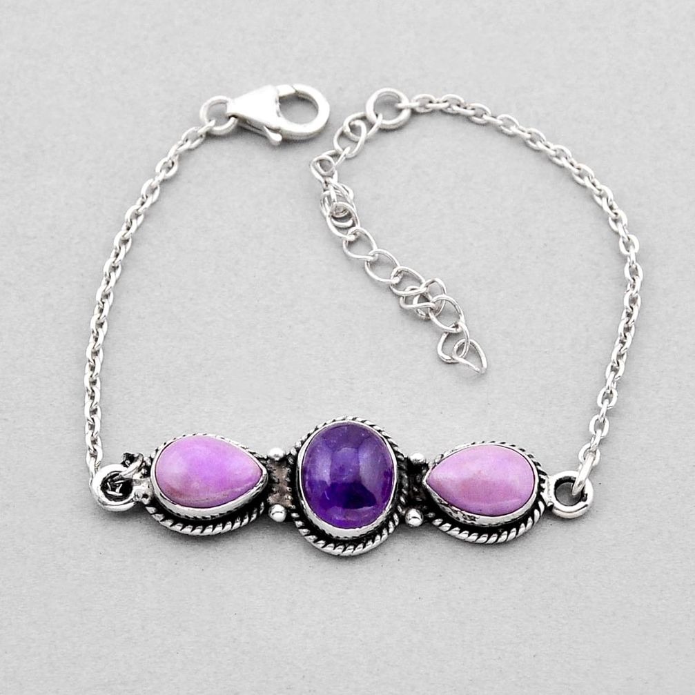 9.13cts tennis natural purple amethyst phosphosiderite silver bracelet n49121