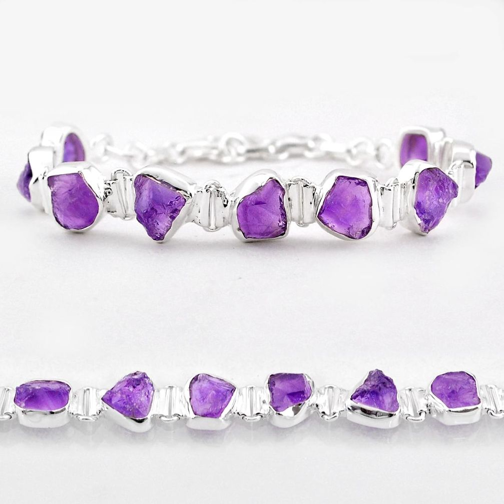 37.90cts tennis natural purple amethyst rough fancy 925 silver bracelet t83594