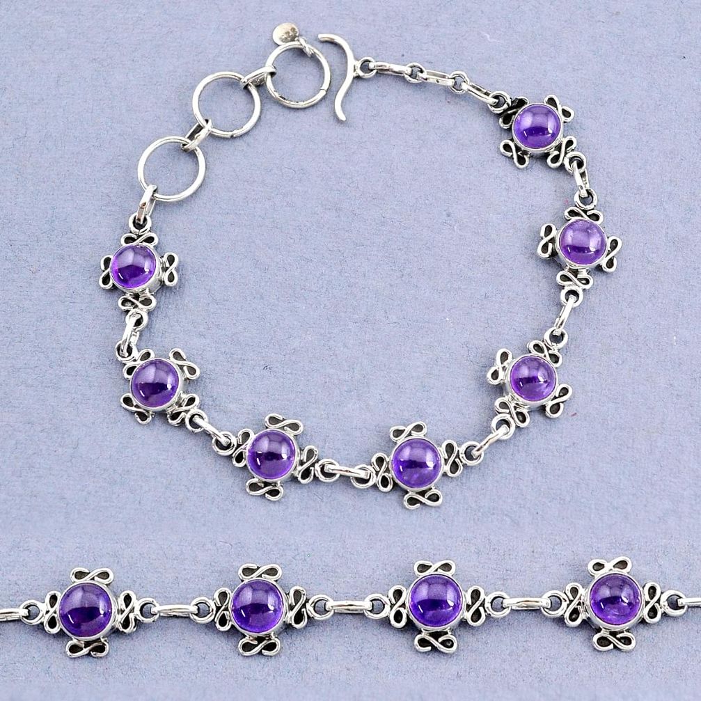 14.92cts tennis natural purple amethyst round 925 sterling silver bracelet t8368