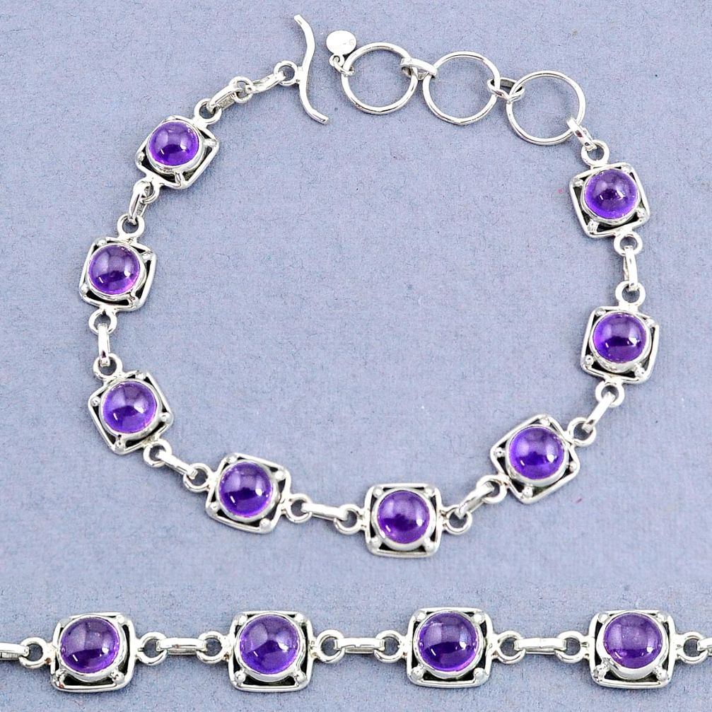 16.45cts tennis natural purple amethyst round 925 sterling silver bracelet t8445