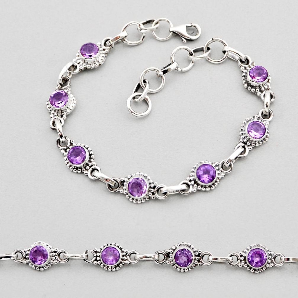 6.78cts tennis natural purple amethyst round 925 sterling silver bracelet y61648