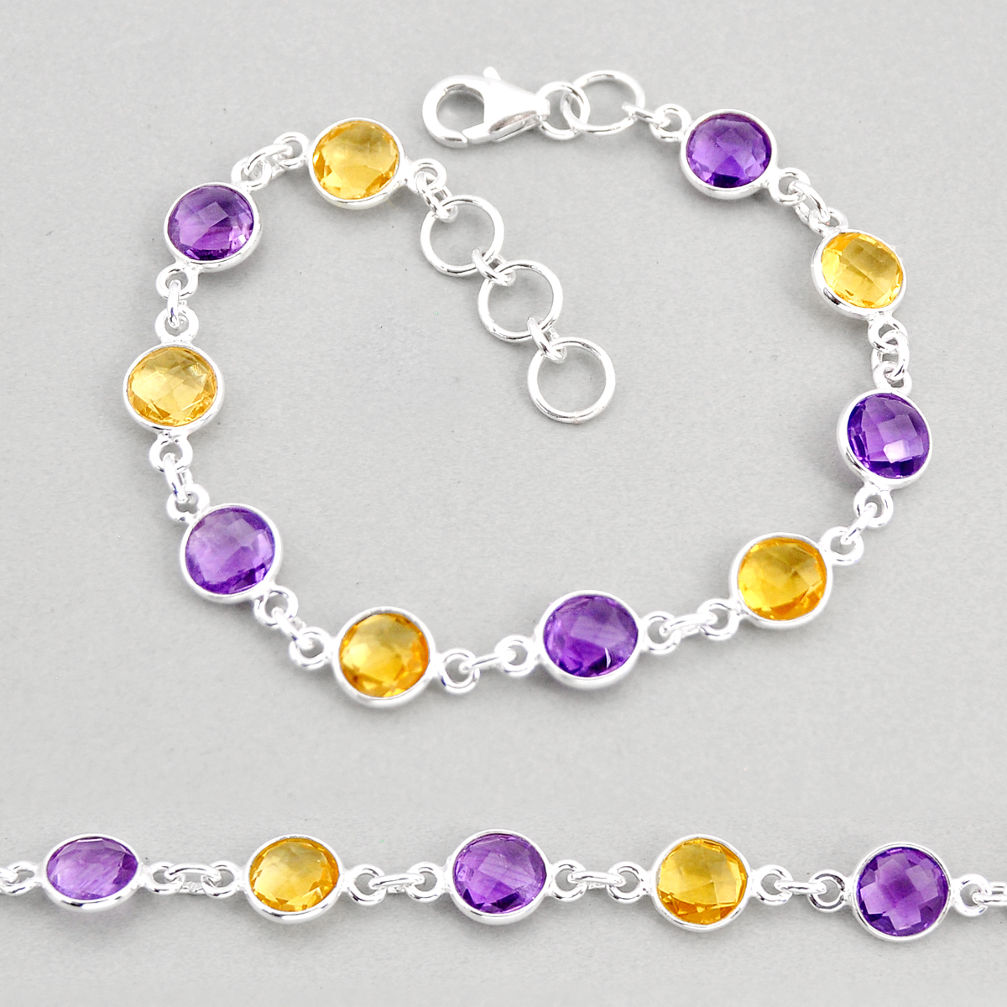 18.06cts tennis natural purple amethyst round citrine 925 silver bracelet y76987