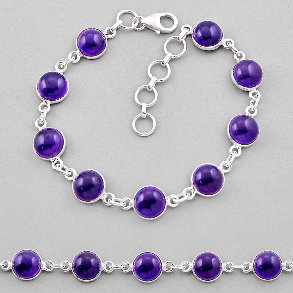 23.77cts tennis natural purple amethyst round sterling silver bracelet n38994