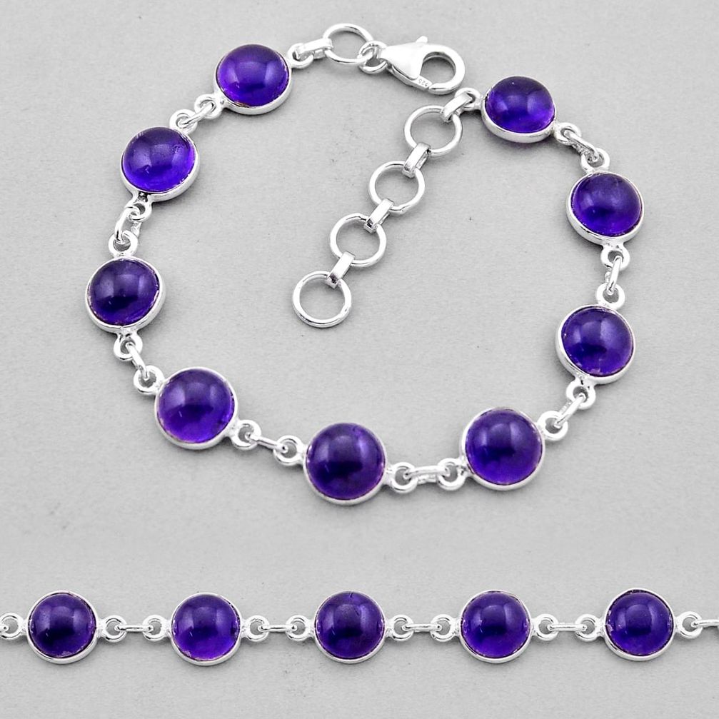 21.48cts tennis natural purple amethyst round sterling silver bracelet n43441